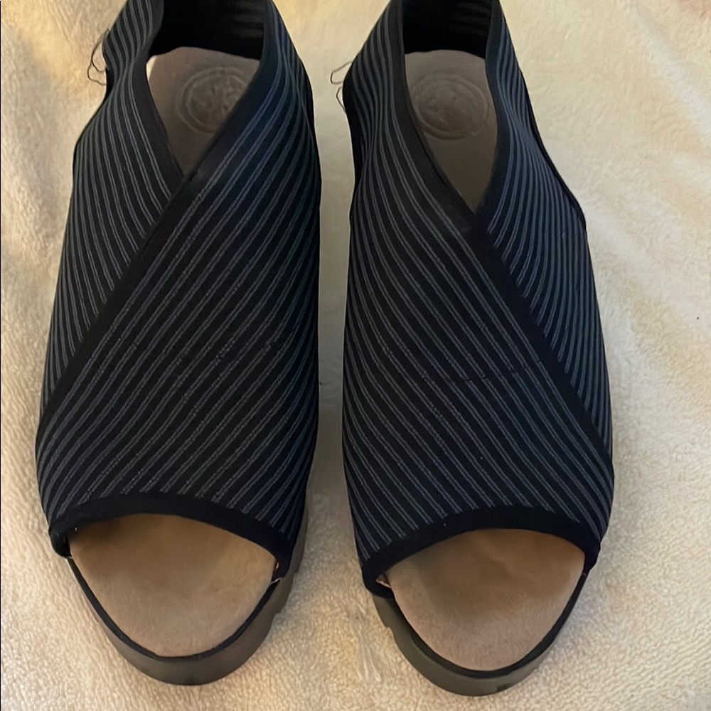 Tory Burch Black and Gray Mules with Diagonal Ribbing